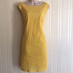 LOFT yellow boat neck eyelet dress WORN ONCE